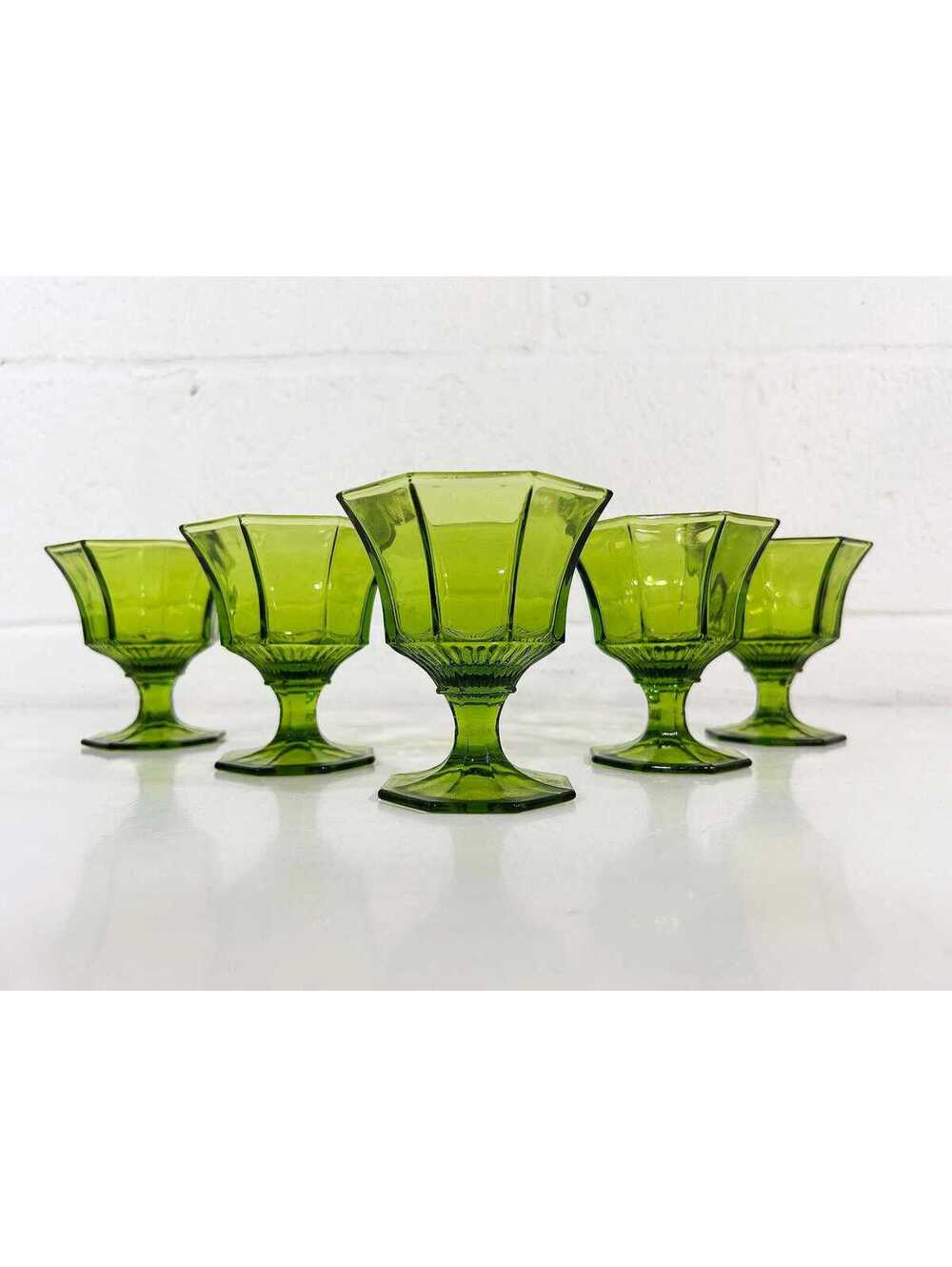 Vintage Green Coupe Glasses Emerald Set of 5 Dessert 1960s Champagne Sherbet